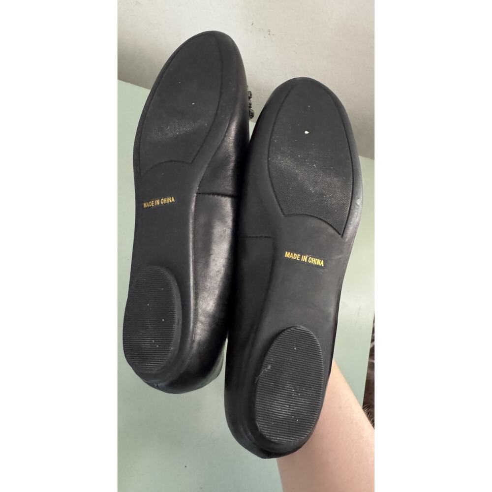 $185 Neiman Marcus Women's Black Jeweled Leather Ballet Flats Shoes 7.5 EUC - Picture 4 of 5